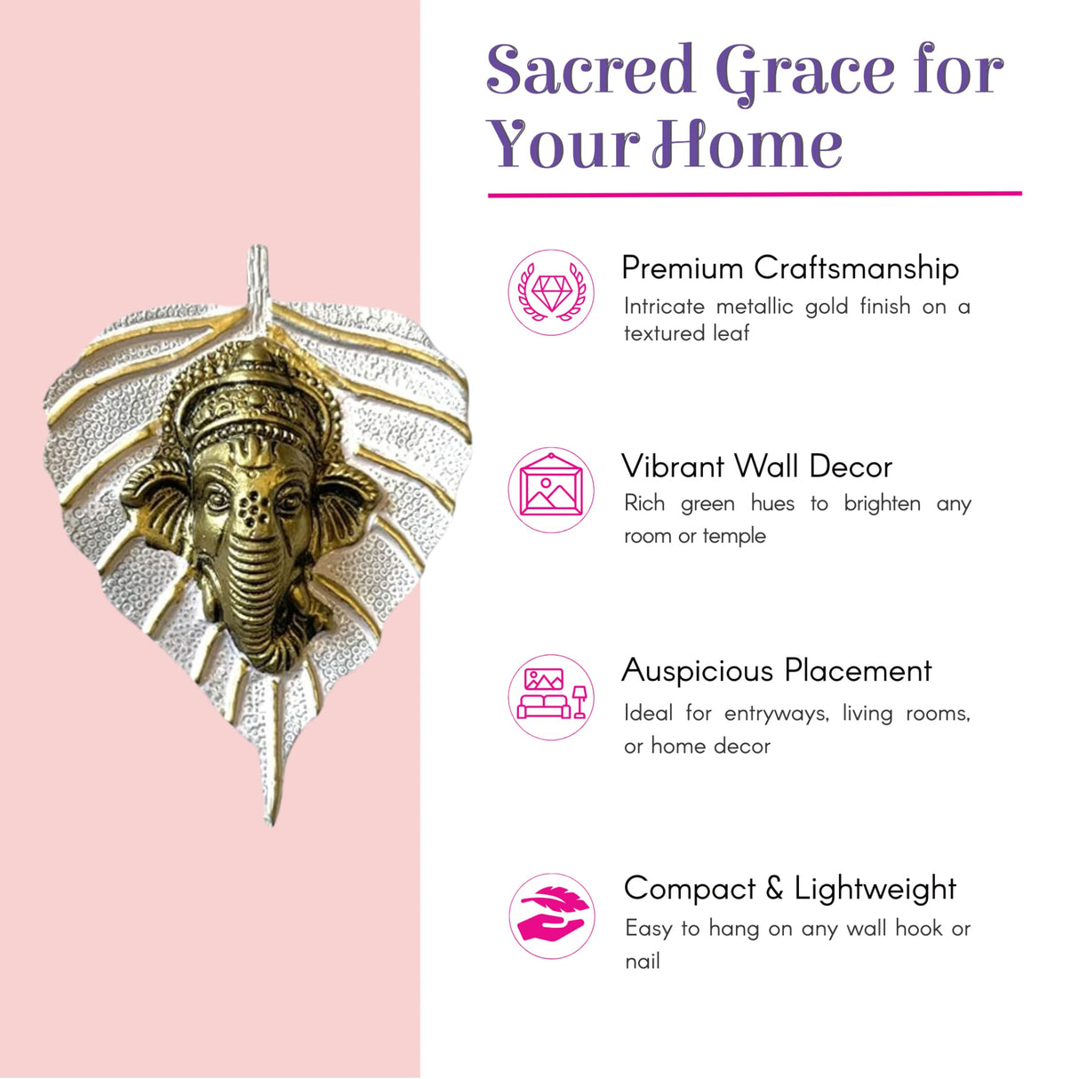 Metallic gold Ganesha head on textured silver leaf wall decor