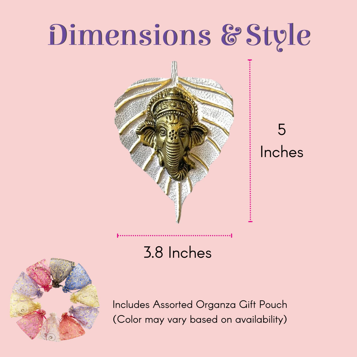 Golden Ganesha head on textured silver leaf metal pendant Diwali wall hanging