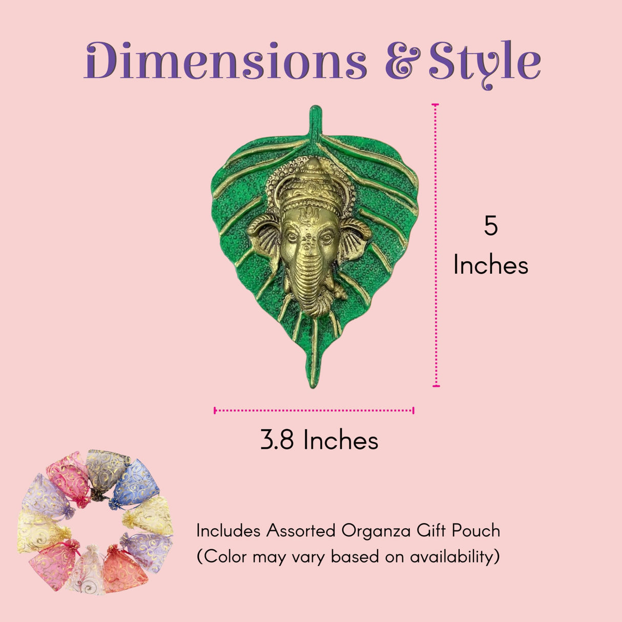 Green leaf-shaped brass Ganesha plaque Diwali wall decor