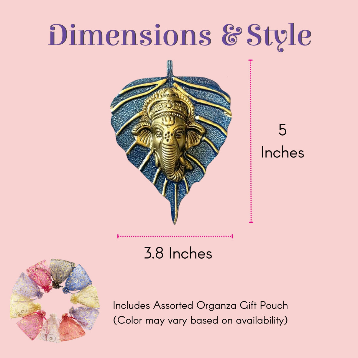 Golden intricately carved metal leaf Ganesha wall hanging on blue textured background