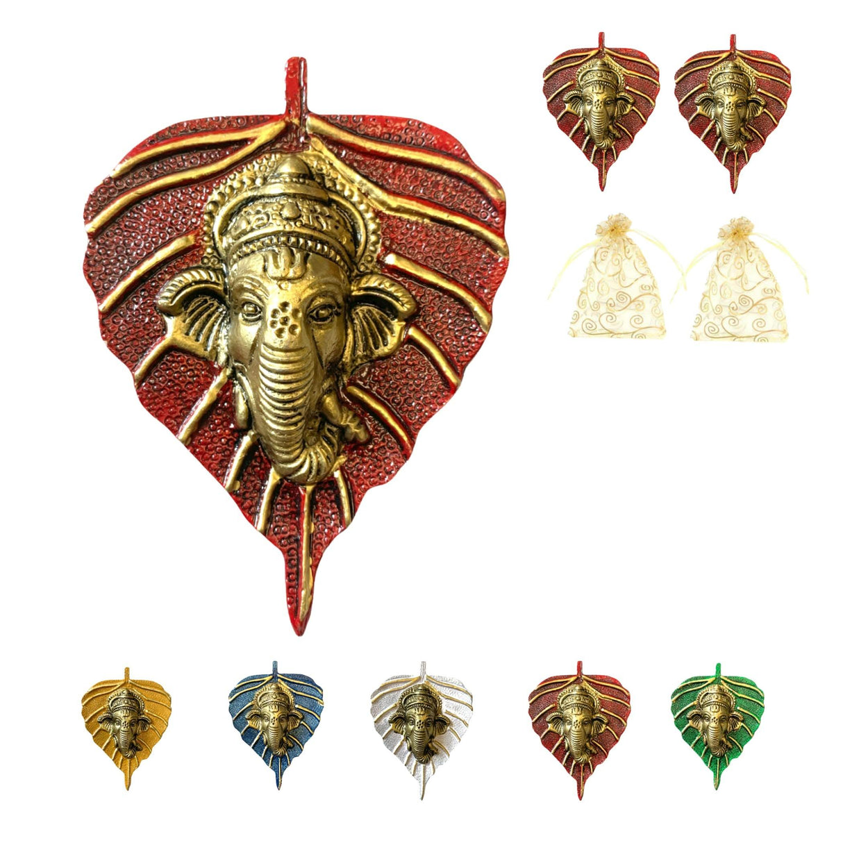 Metal Leaf Ganesha Diwali Decor Wall Hanging for Home & Office Housewarming Return Gift Pooja Favor Ganesha Decorative Wall Hanging Showpiece Pack of 1/2/5/25 Pcs - LoveNspire
