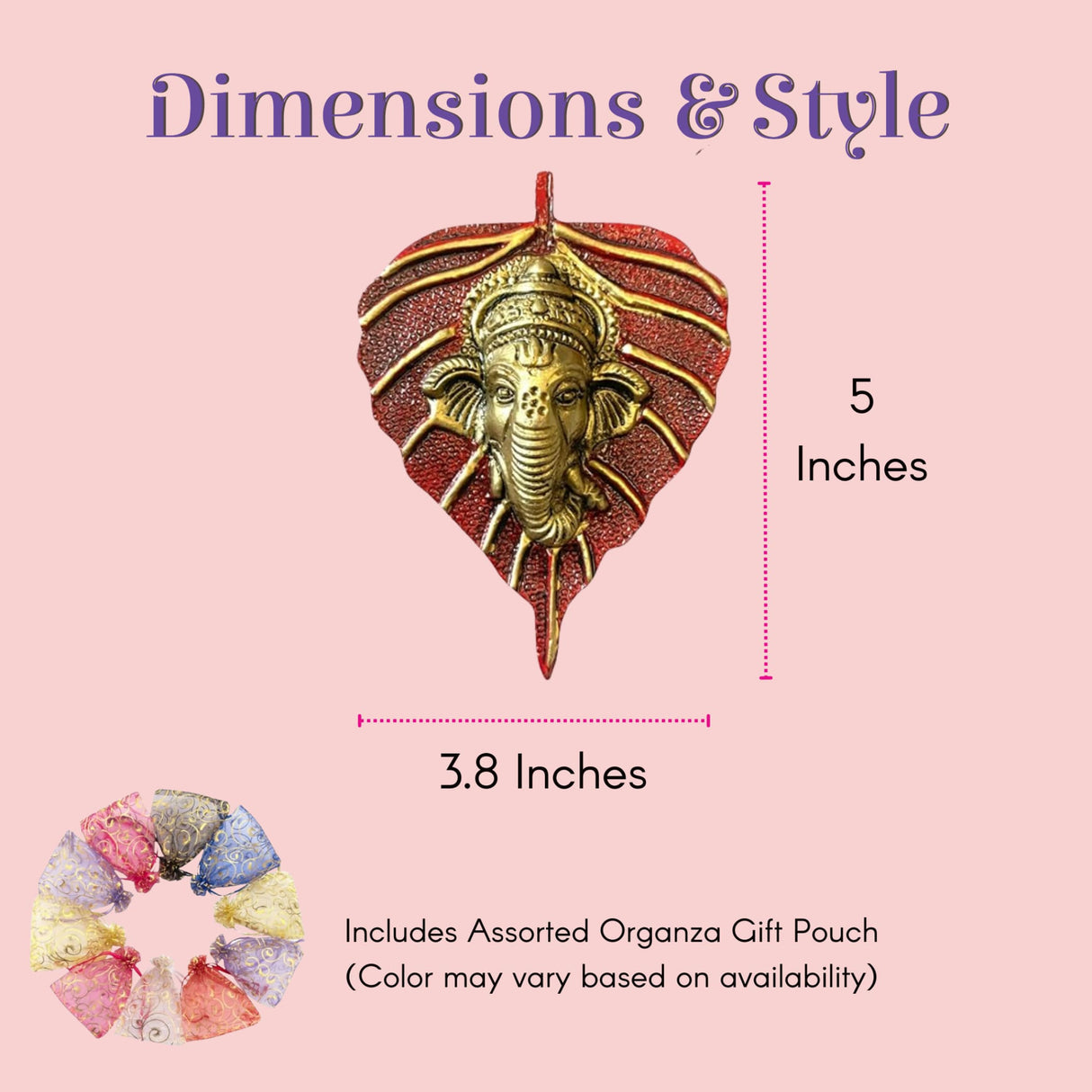 Intricate golden Ganesha on red leaf metal wall hanging Diwali decor