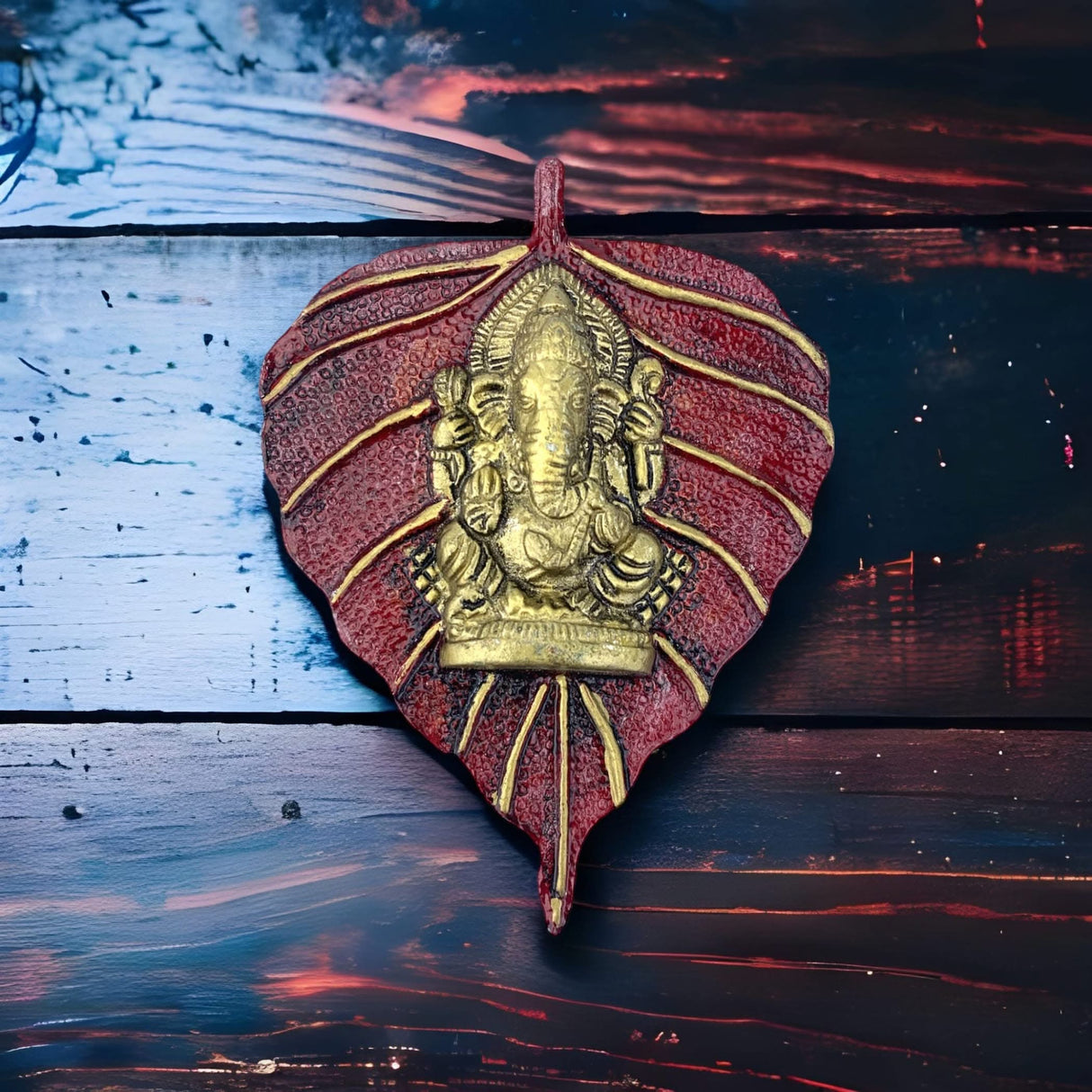 2 Pcs Metal Leaf Ganesha Diwali Decor Wall Hanging for Home and Office Housewarming Return Gift Pooja Favor Ganesha Decorative Wall Hanging Showpiece - LoveNspire