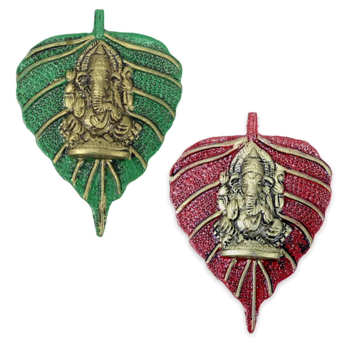 2 Pcs Metal Leaf Ganesha Diwali Decor Wall Hanging for Home and Office Housewarming Return Gift Pooja Favor Ganesha Decorative Wall Hanging Showpiece - LoveNspire
