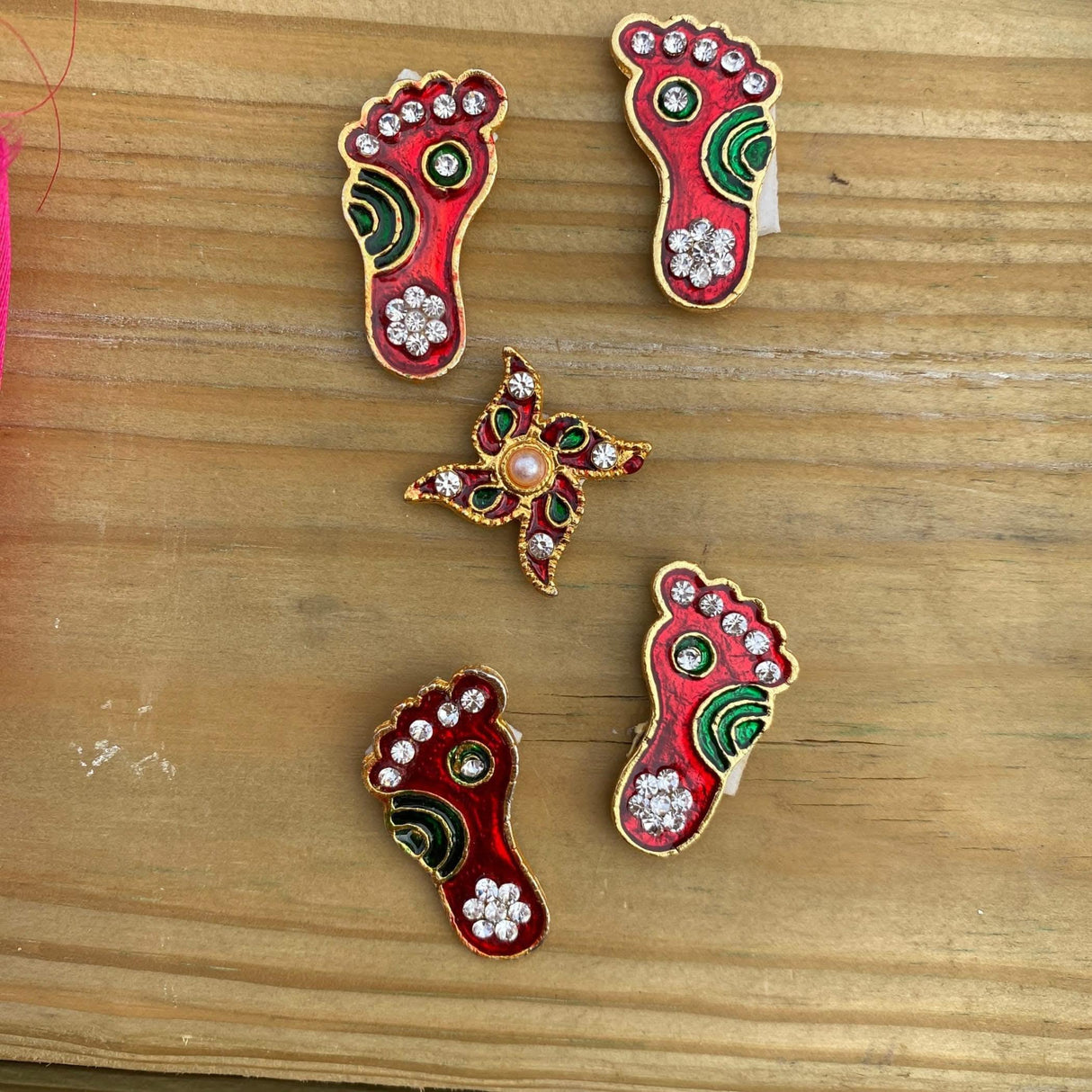 Metallic Lakshmi Charan Paduka 2 Pairs Feet with 1 Swastik Laxmi Padhuka Good Luck Footsteps Shubh Labh Rangoli Sticker for Door Entrance Home Temple Diwali Decoration Vara Lakshmi Pagla - LoveNspire