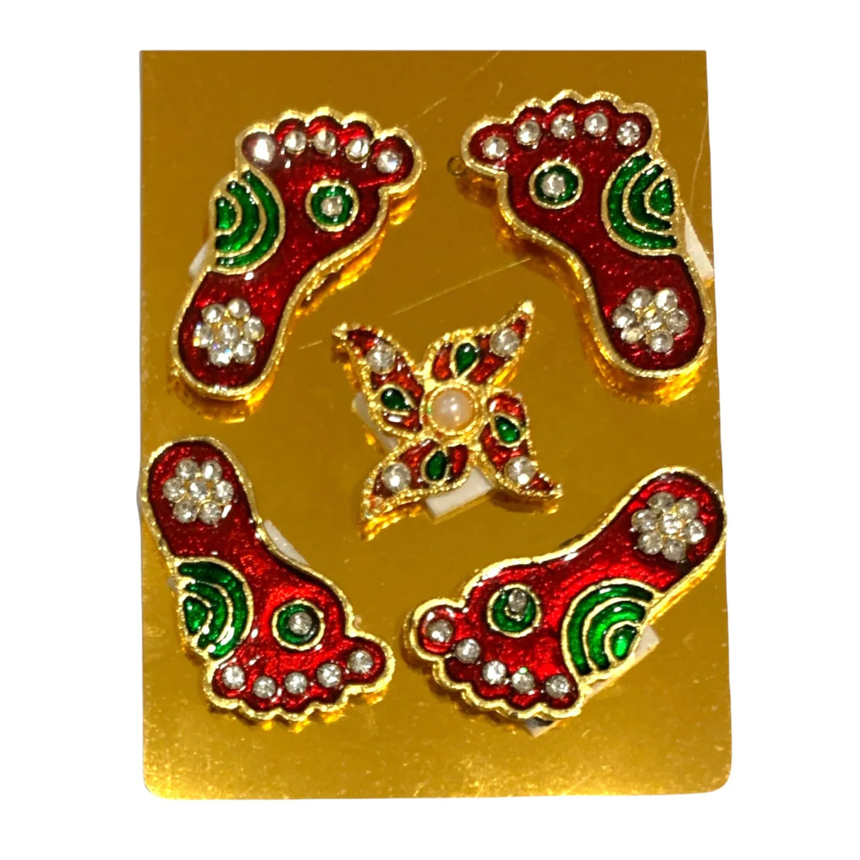 Metallic Lakshmi Charan Paduka 2 Pairs Feet with 1 Swastik Laxmi Padhuka Good Luck Footsteps Shubh Labh Rangoli Sticker for Door Entrance Home Temple Diwali Decoration Vara Lakshmi Pagla - LoveNspire