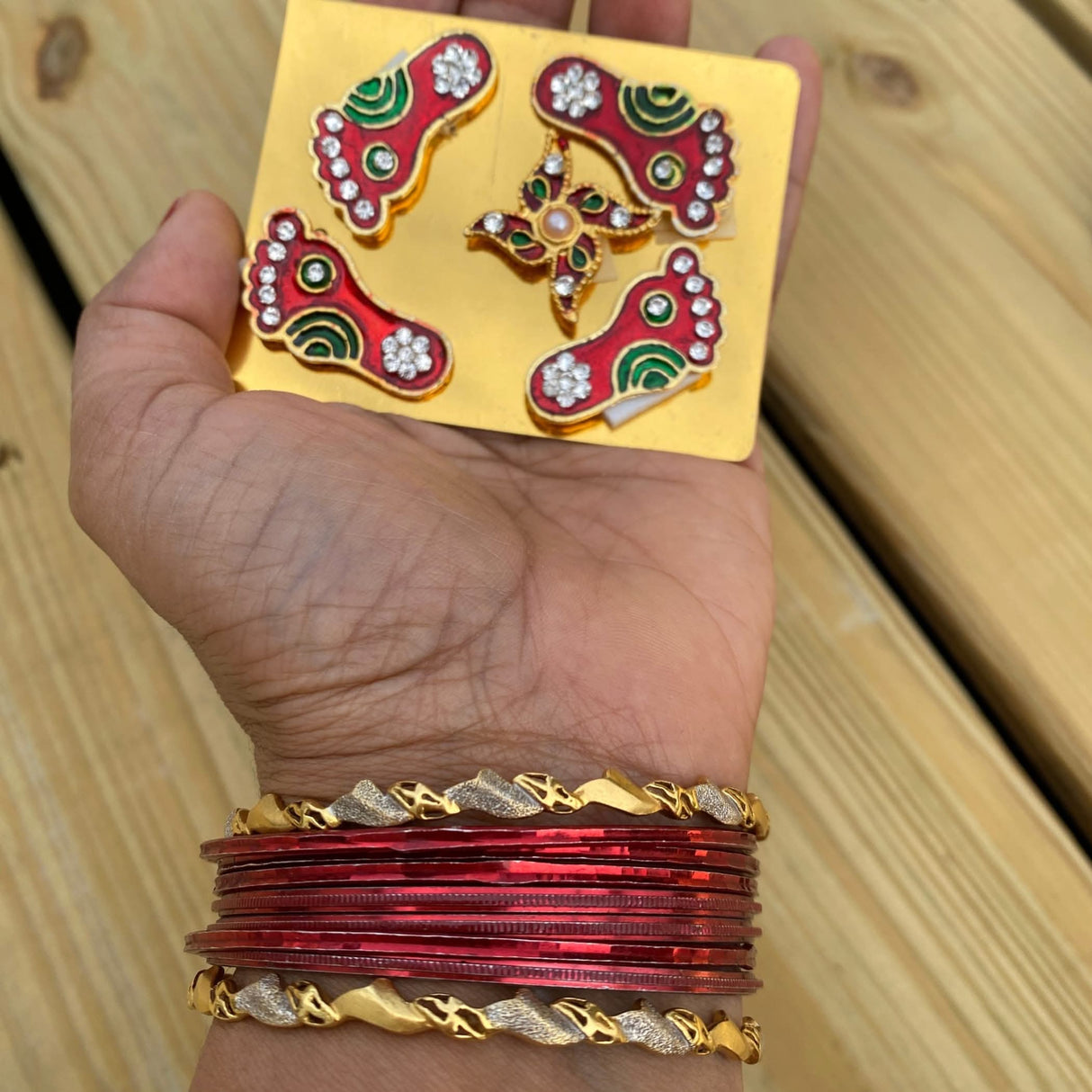 Metallic Lakshmi Charan Paduka 2 Pairs Feet with 1 Swastik Laxmi Padhuka Good Luck Footsteps Shubh Labh Rangoli Sticker for Door Entrance Home Temple Diwali Decoration Vara Lakshmi Pagla - LoveNspire