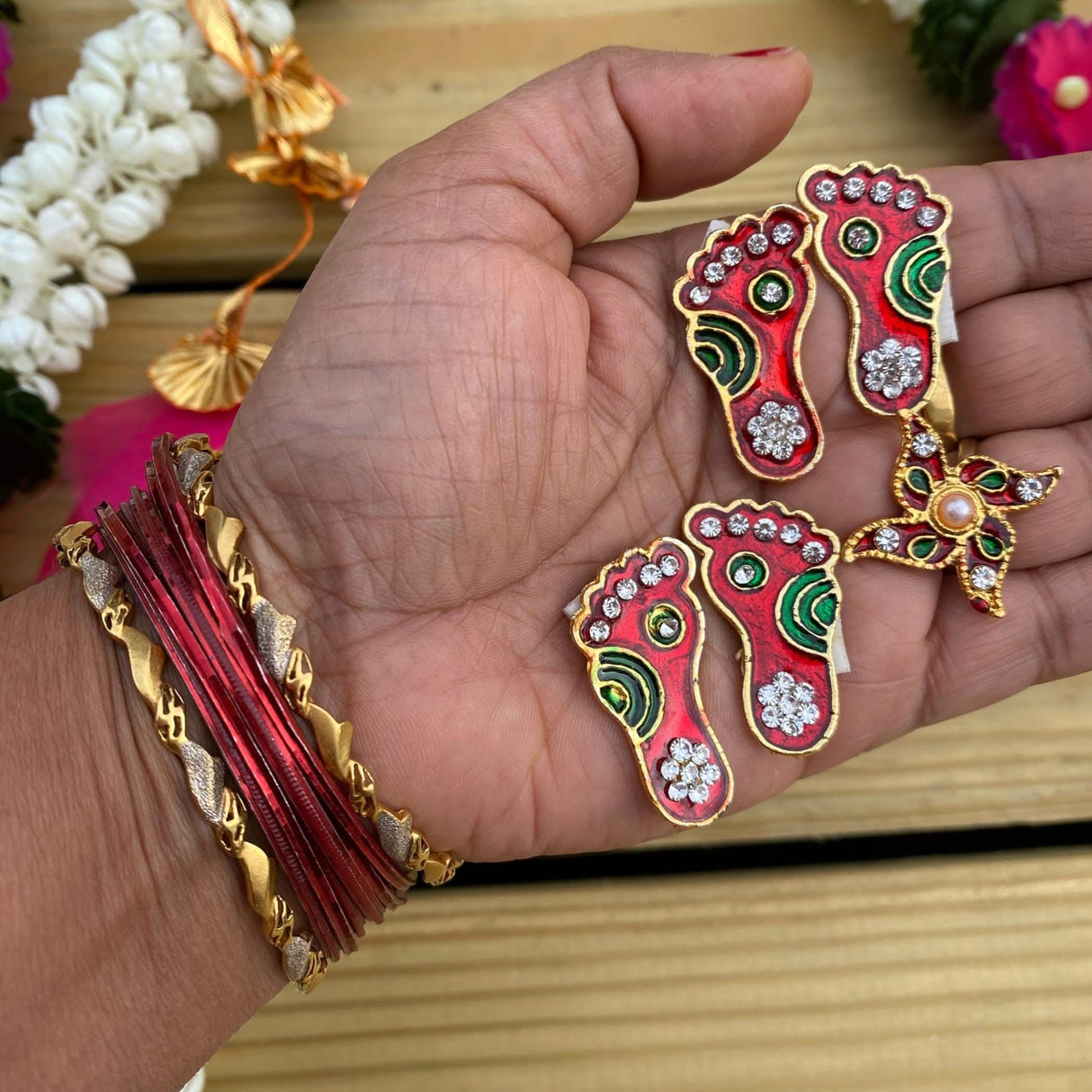 Metallic Lakshmi Charan Paduka 2 Pairs Feet with 1 Swastik Laxmi Padhuka Good Luck Footsteps Shubh Labh Rangoli Sticker for Door Entrance Home Temple Diwali Decoration Vara Lakshmi Pagla - LoveNspire