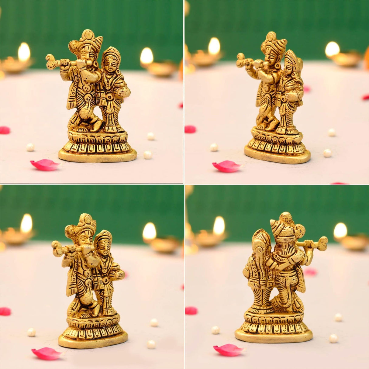 Brass Radha Krishna Statue Hindu God Religious Small Lord Krishna with Radha Rani Murti Idol - Sculpture for Home Temple Mandir Pooja Decor - Showpiece Housewarming Gift (3.5 Inches) - LoveNspire