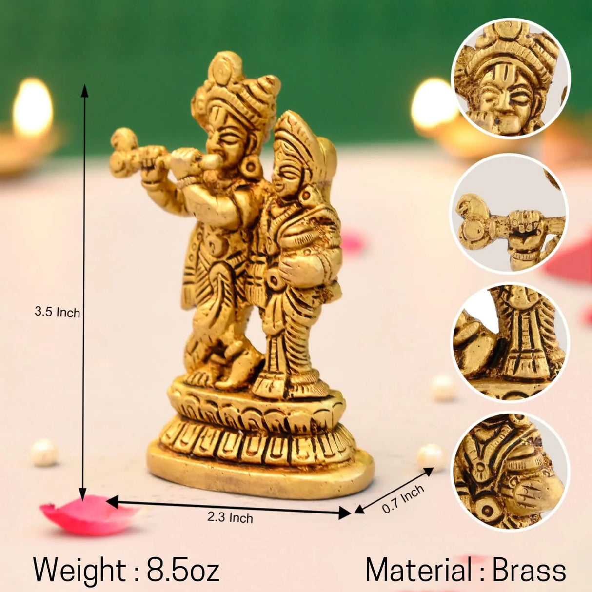 Brass Radha Krishna Statue Hindu God Religious Small Lord Krishna with Radha Rani Murti Idol - Sculpture for Home Temple Mandir Pooja Decor - Showpiece Housewarming Gift (3.5 Inches) - LoveNspire