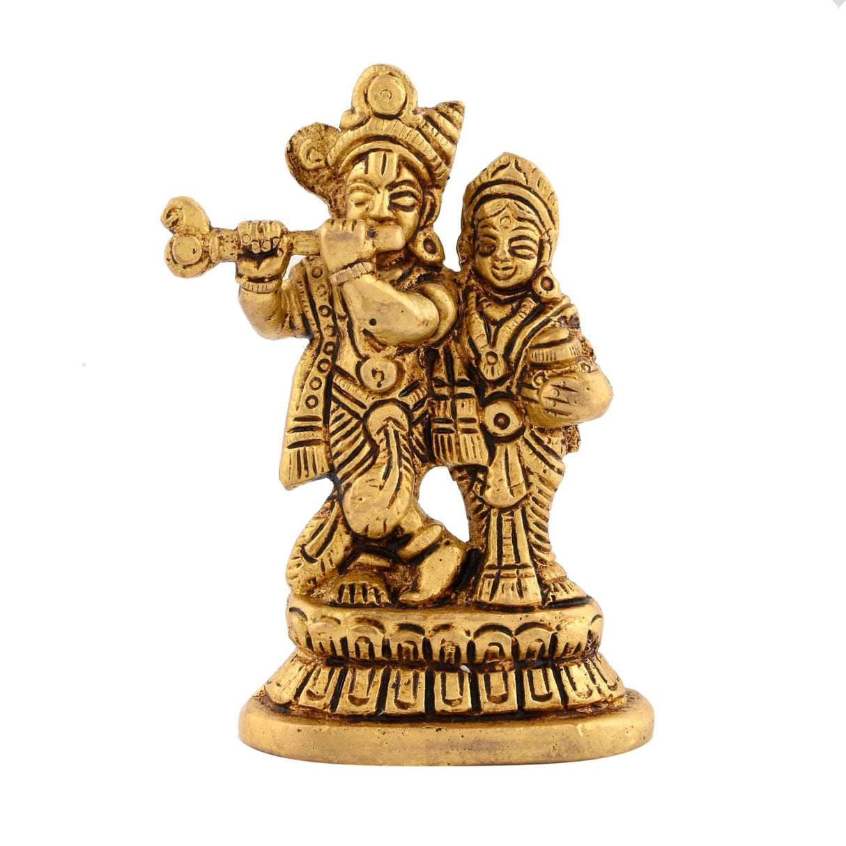 Brass Radha Krishna Statue Hindu God Religious Small Lord Krishna with Radha Rani Murti Idol - Sculpture for Home Temple Mandir Pooja Decor - Showpiece Housewarming Gift (3.5 Inches) - LoveNspire