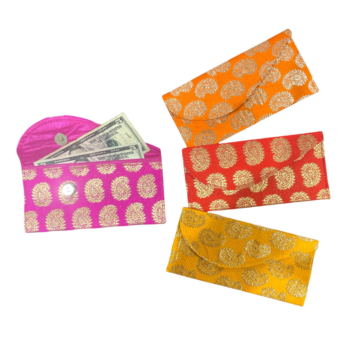 Pack of 5 Money Brocade Fabric Envelopes for Cash Decorative Gotta Shagun Lifafa Gift Card Holder Lucky Cash Currency Holder Magnetic Tip Envelopes Wedding Diwali Gift - LoveNspire