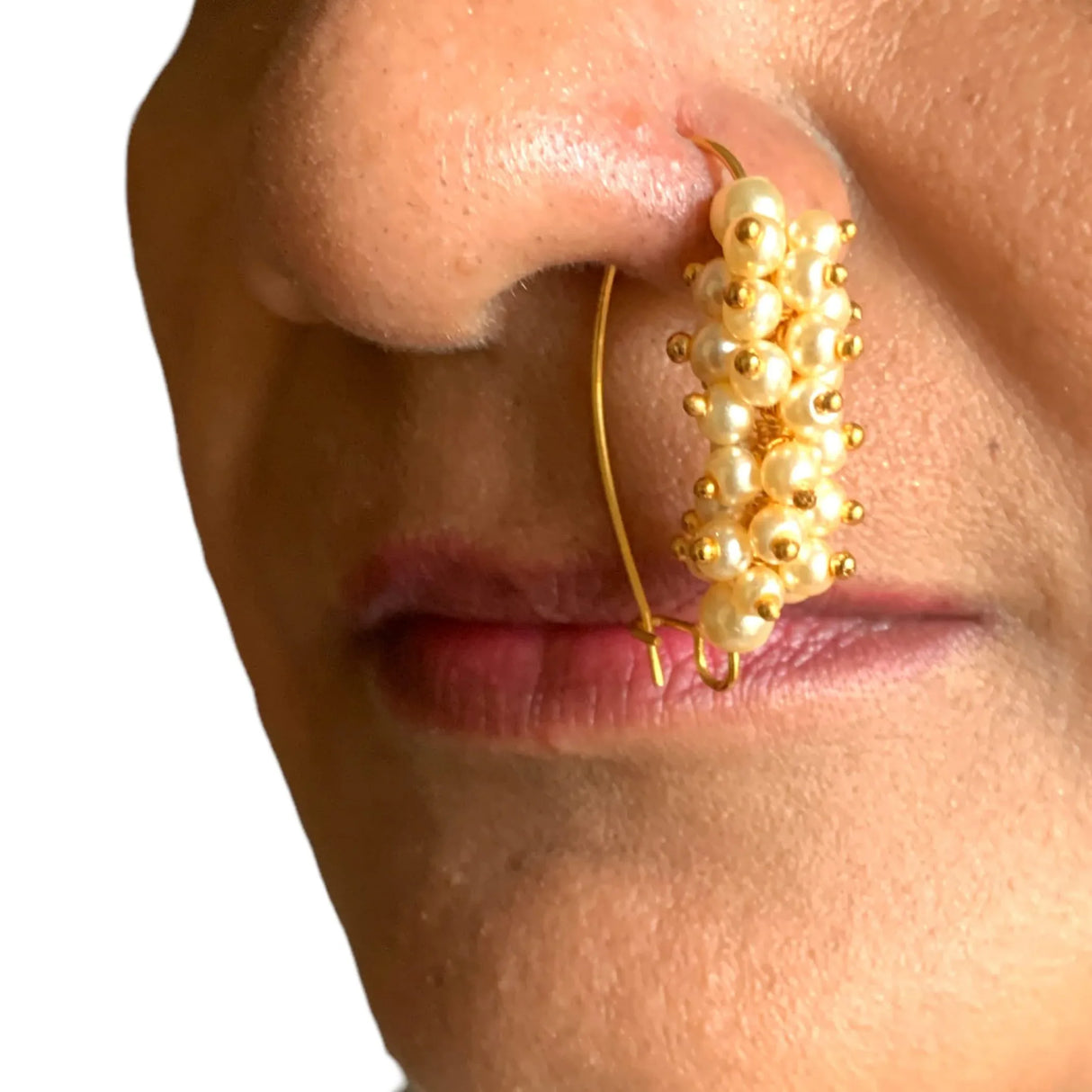 Indian Marathi Nath for Women Moti Pearl Marathi Nath Indian Jewelry Nose Ring Clip-On Marathi Bridal Nathani Bollywood Style Faux Pearl Non-Piercing Jewelry for Women Birthday Gift For Her - LoveNspire