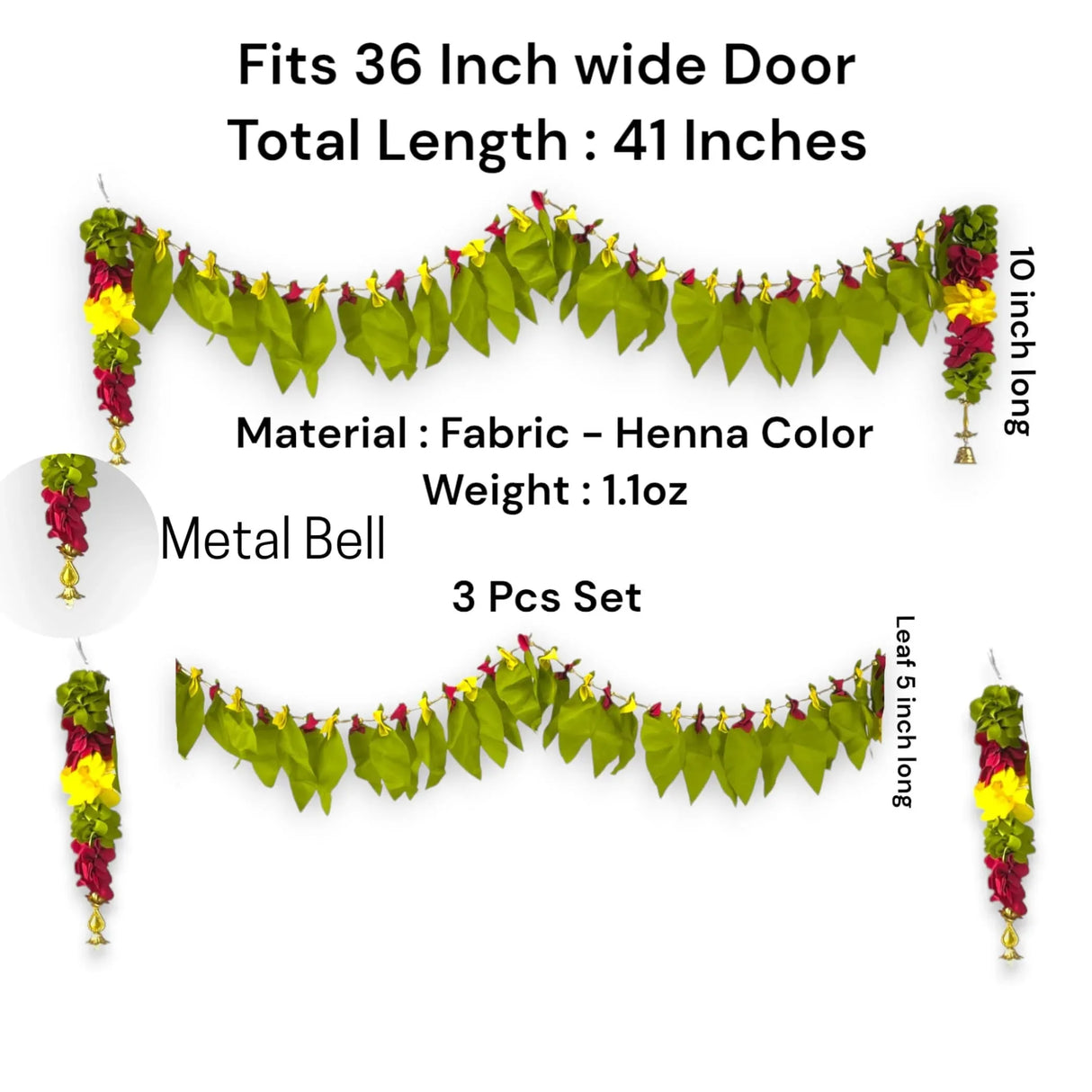 Fabric Mango Leaf Door Toran with Floral Hanging Bandarwal for Home Pooja Decor Indian Vintage Traditional Main Door - Diwali Decoration Wedding Favor Housewarming Return Gift (36x5 Inches) - LoveNspire