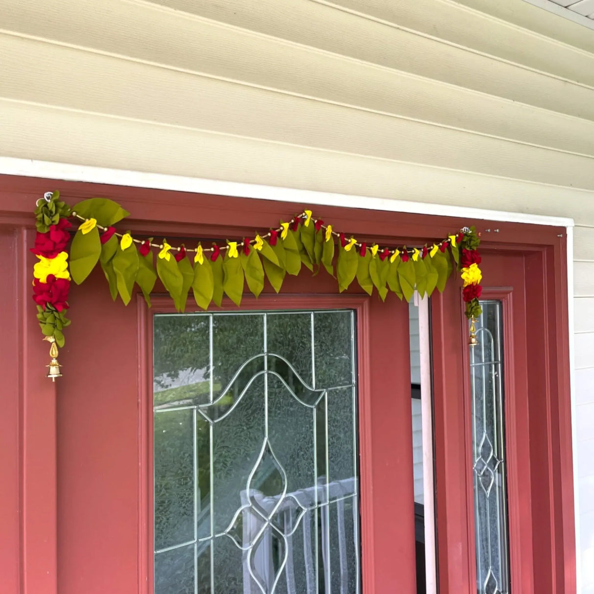 Fabric Mango Leaf Door Toran with Floral Hanging Bandarwal for Home Pooja Decor Indian Vintage Traditional Main Door - Diwali Decoration Wedding Favor Housewarming Return Gift (36x5 Inches) - LoveNspire