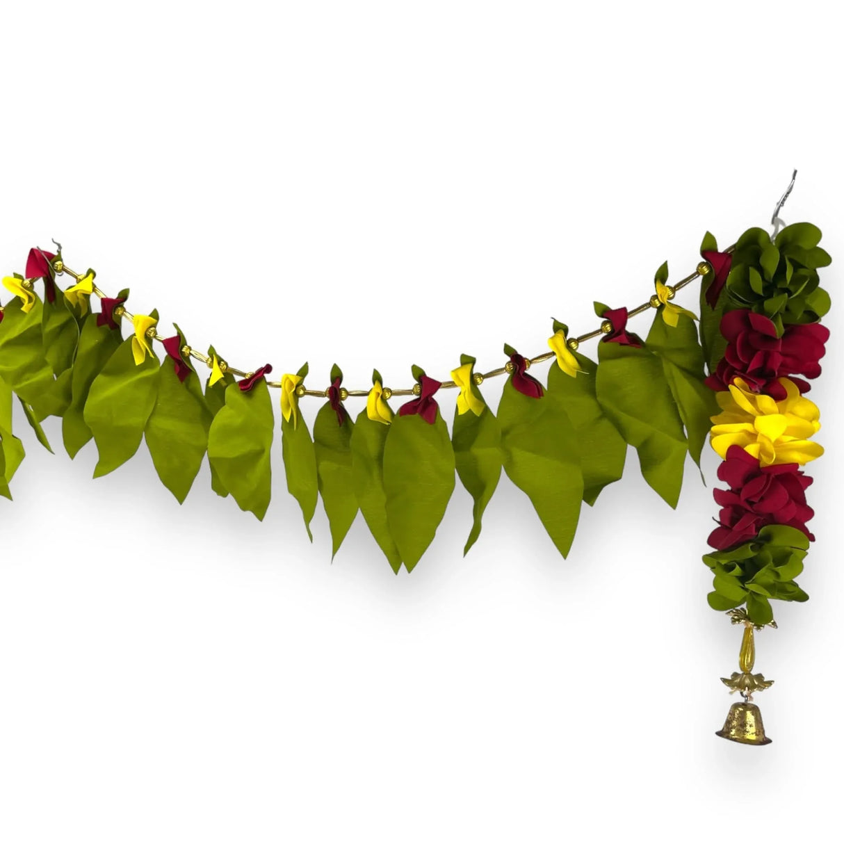 Fabric Mango Leaf Door Toran with Floral Hanging Bandarwal for Home Pooja Decor Indian Vintage Traditional Main Door - Diwali Decoration Wedding Favor Housewarming Return Gift (36x5 Inches) - LoveNspire