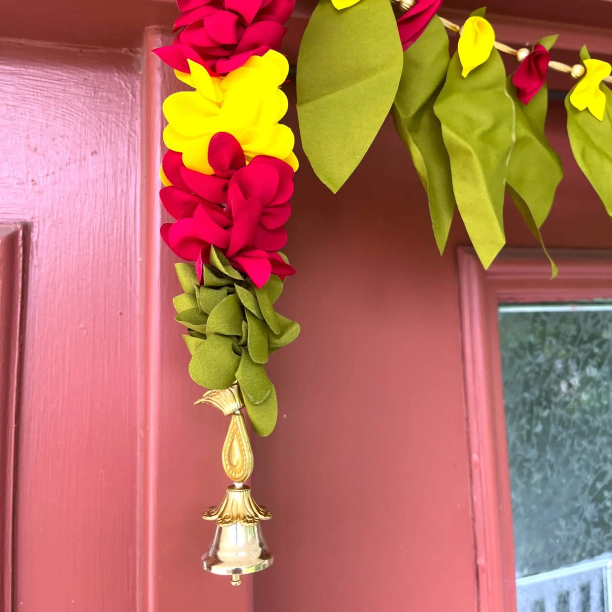 Fabric Mango Leaf Door Toran with Floral Hanging Bandarwal for Home Pooja Decor Indian Vintage Traditional Main Door - Diwali Decoration Wedding Favor Housewarming Return Gift (36x5 Inches) - LoveNspire