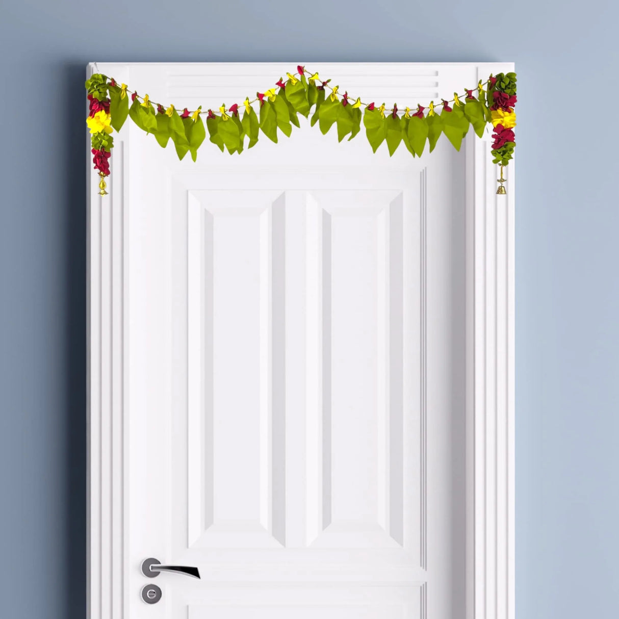 Fabric Mango Leaf Door Toran with Floral Hanging Bandarwal for Home Pooja Decor Indian Vintage Traditional Main Door - Diwali Decoration Wedding Favor Housewarming Return Gift (36x5 Inches) - LoveNspire