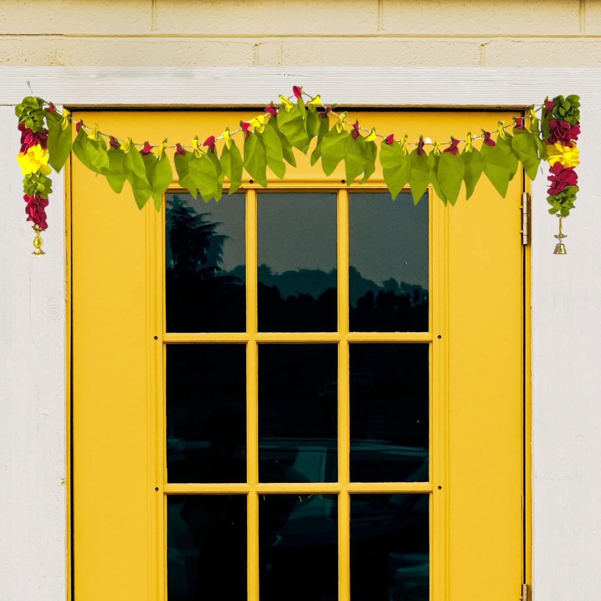 Fabric Mango Leaf Door Toran with Floral Hanging Bandarwal for Home Pooja Decor Indian Vintage Traditional Main Door - Diwali Decoration Wedding Favor Housewarming Return Gift (36x5 Inches) - LoveNspire