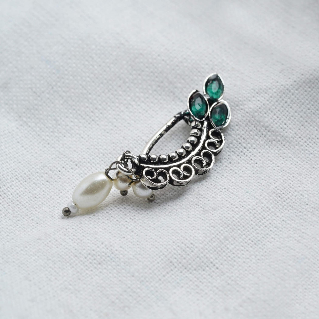 Indian Marathi Nath for Women Pearl Marathi Oxidized Nose Ring Indian Jewelry Nose Ring Clip-On Marathi Bridal Nathani Faux Pearl Non-Piercing Jewelry for Women - Birthday Gift For Her - LoveNspire