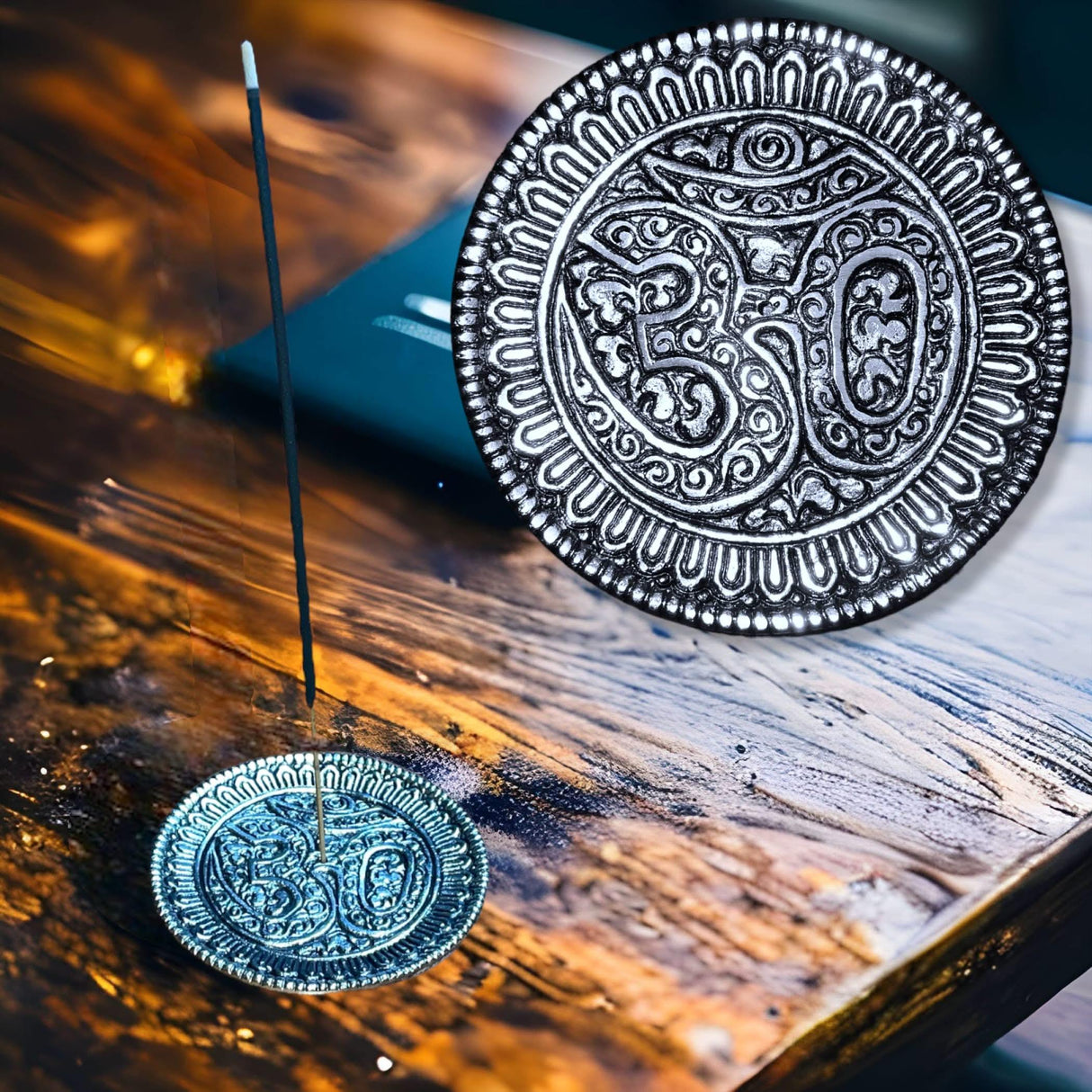 Om Aluminum Silver Incense Holder Agarbatti Dhoop Holder Ash Catcher Dhoop Dan Mess-free Incense Holder Conical Tray for Temple Living Room Decor Housewarming Gift - LoveNspire