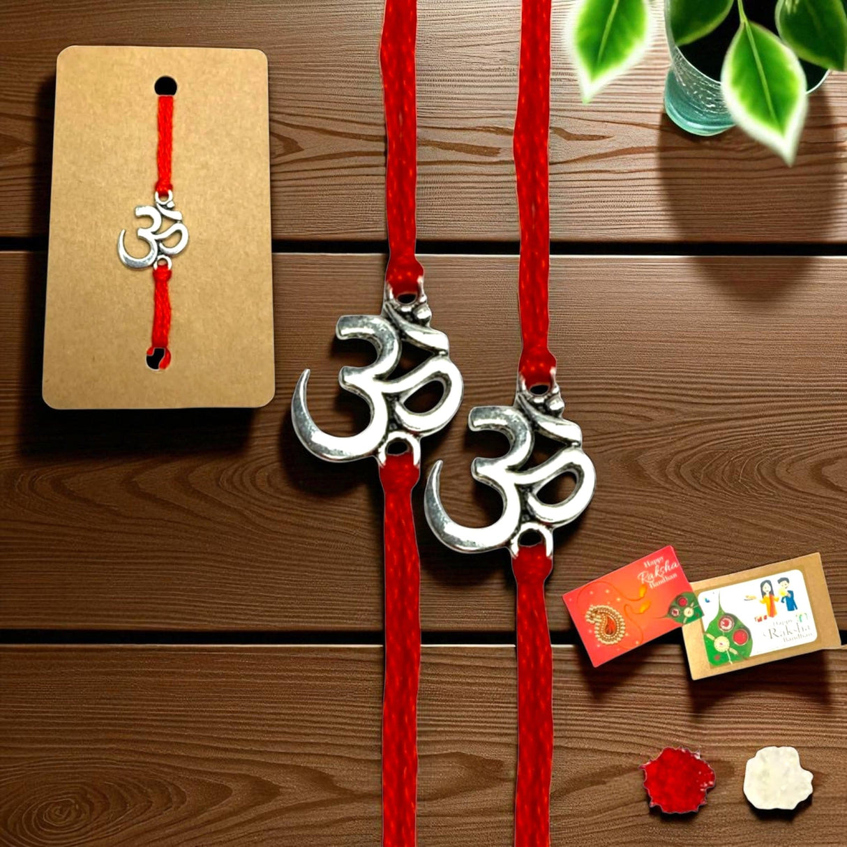 2CT Om Designer Rakhi for Brother Bhaiya Bhabhi Traditional Handmade Rakhi Set Roli Chawal, Greeting Card Rakshabandhan Rakhi Bracelet Hamper Gift Thread Bracelet - LoveNspire