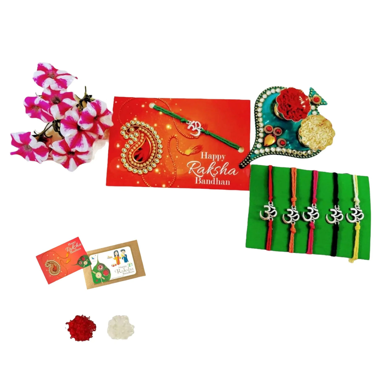 2CT Om Designer Rakhi for Brother Bhaiya Bhabhi Traditional Handmade Rakhi Set Roli Chawal, Greeting Card Rakshabandhan Rakhi Bracelet Hamper Gift Thread Bracelet - LoveNspire