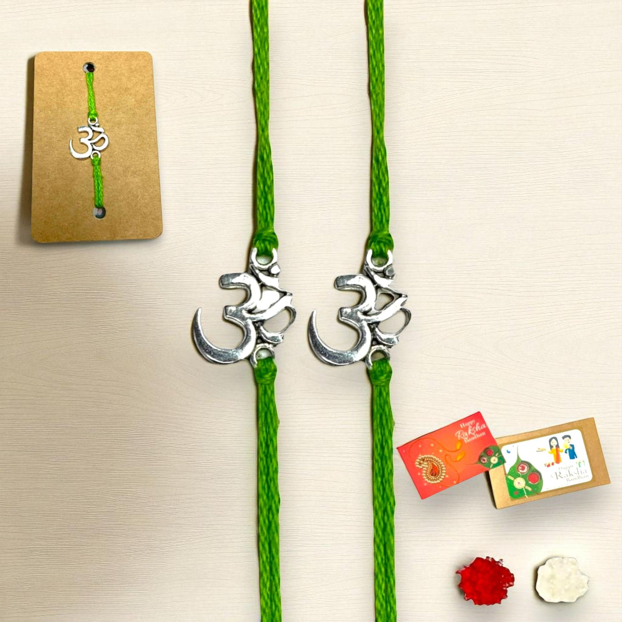 2CT Om Designer Rakhi for Brother Bhaiya Bhabhi Traditional Handmade Rakhi Set Roli Chawal, Greeting Card Rakshabandhan Rakhi Bracelet Hamper Gift Thread Bracelet - LoveNspire