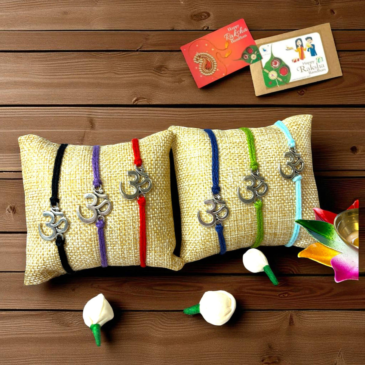 2CT Om Designer Rakhi for Brother Bhaiya Bhabhi Traditional Handmade Rakhi Set Roli Chawal, Greeting Card Rakshabandhan Rakhi Bracelet Hamper Gift Thread Bracelet - LoveNspire