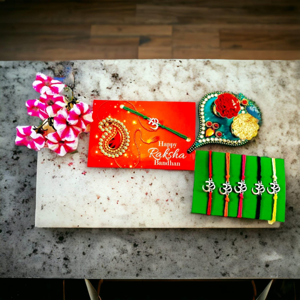 2CT Om Designer Rakhi for Brother Bhaiya Bhabhi Traditional Handmade Rakhi Set Roli Chawal, Greeting Card Rakshabandhan Rakhi Bracelet Hamper Gift Thread Bracelet - LoveNspire