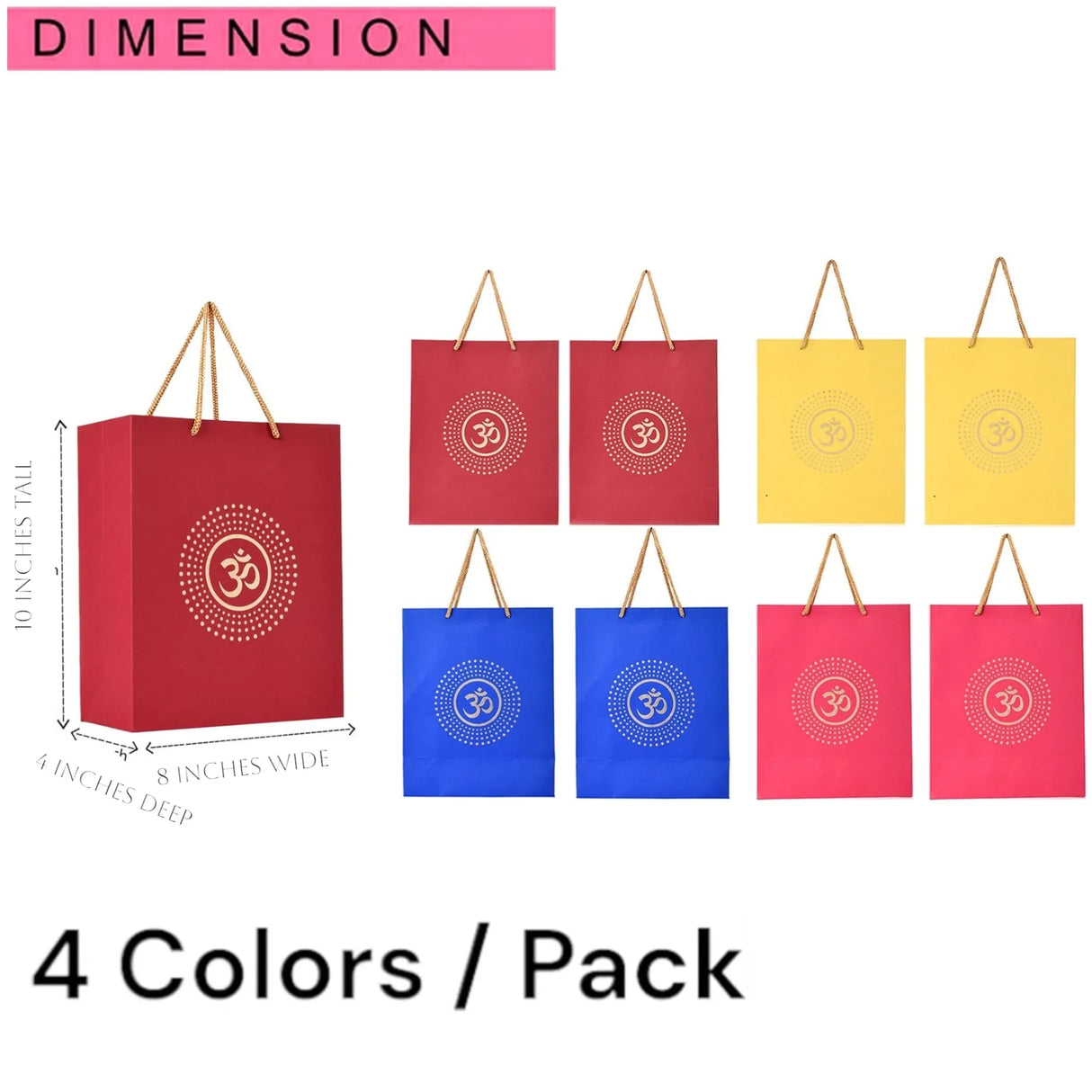 Om Paper Carry Bags Eco-friendly Indian Gift Bag for Wedding Housewarming Navratri Puja Diwali Return Gifts - 8x4x10 Inch - LoveNspire
