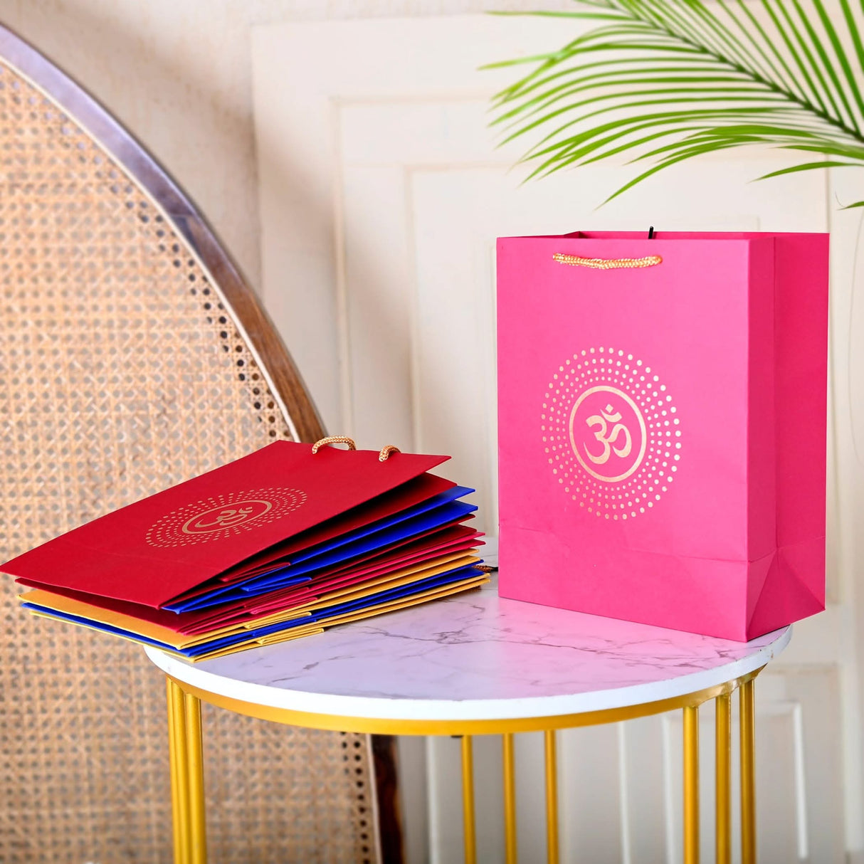 Om Paper Carry Bags Eco-friendly Indian Gift Bag for Wedding Housewarming Navratri Puja Diwali Return Gifts - 8x4x10 Inch - LoveNspire