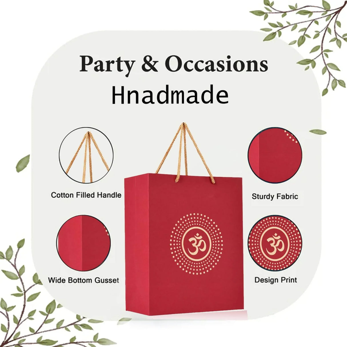 Om Paper Carry Bags Eco-friendly Indian Gift Bag for Wedding Housewarming Navratri Puja Diwali Return Gifts - 8x4x10 Inch - LoveNspire
