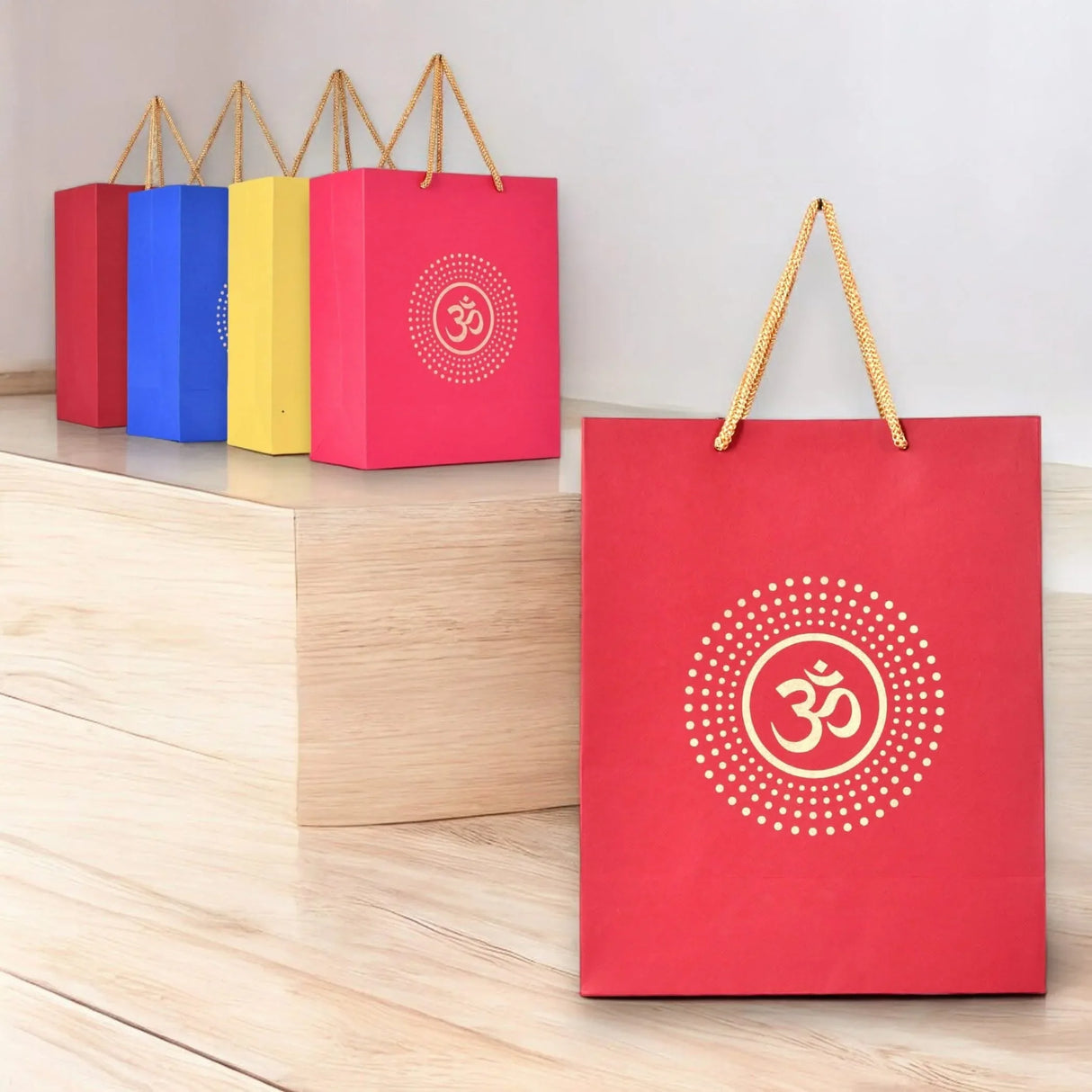 Om Paper Carry Bags Eco-friendly Indian Gift Bag for Wedding Housewarming Navratri Puja Diwali Return Gifts - 8x4x10 Inch - LoveNspire