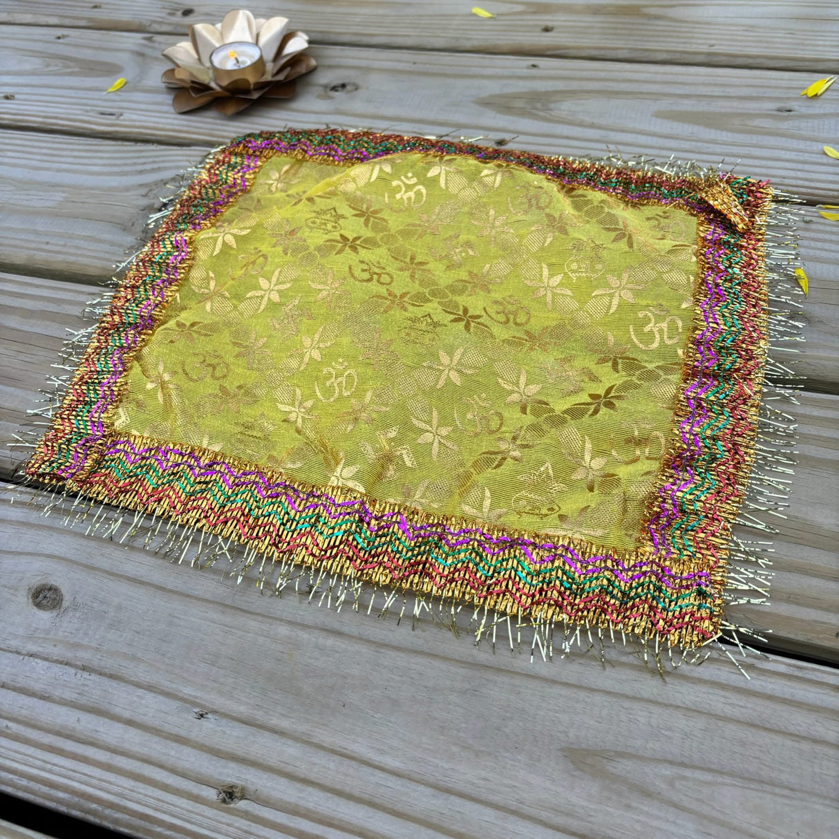 Cloth Pooja Mat Aasan Om Kalash Print Cloth for God Goddess Idol Puja Asan Mandir Temple Home Decor Base Chowki Asana Indian Festival Diwali Decoration Housewarming Gift Mata Ki Chunri - LoveNspire