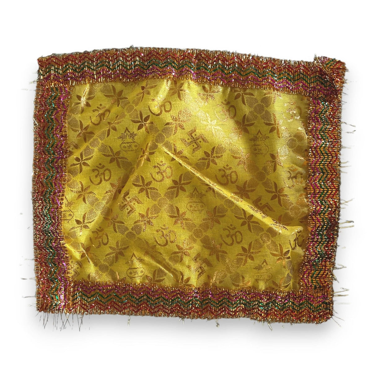 Cloth Pooja Mat Aasan Om Kalash Print Cloth for God Goddess Idol Puja Asan Mandir Temple Home Decor Base Chowki Asana Indian Festival Diwali Decoration Housewarming Gift Mata Ki Chunri - LoveNspire