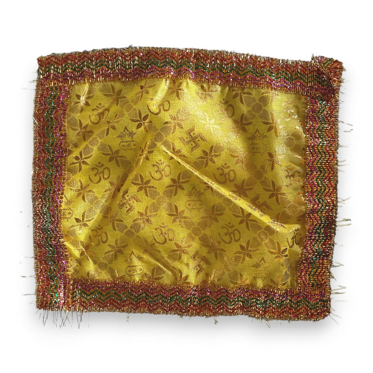 Cloth Pooja Mat Aasan Om Kalash Print Cloth for God Goddess Idol Puja Asan Mandir Temple Home Decor Base Chowki Asana Indian Festival Diwali Decoration Housewarming Gift Mata Ki Chunri - LoveNspire