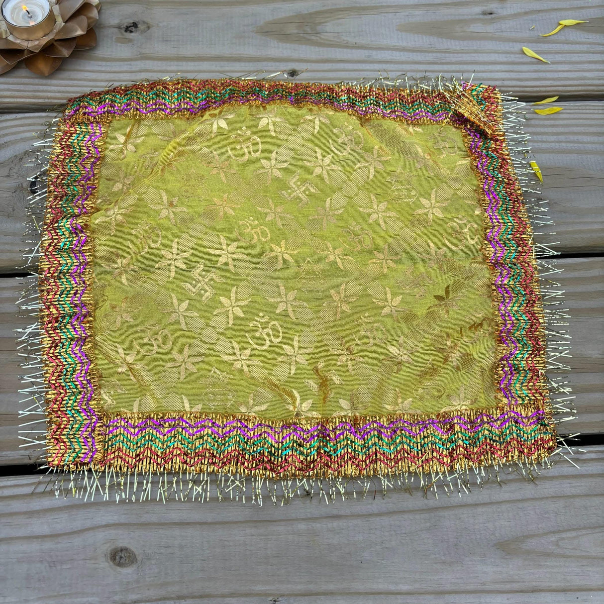 Cloth Pooja Mat Aasan Om Kalash Print Cloth for God Goddess Idol Puja Asan Mandir Temple Home Decor Base Chowki Asana Indian Festival Diwali Decoration Housewarming Gift Mata Ki Chunri - LoveNspire