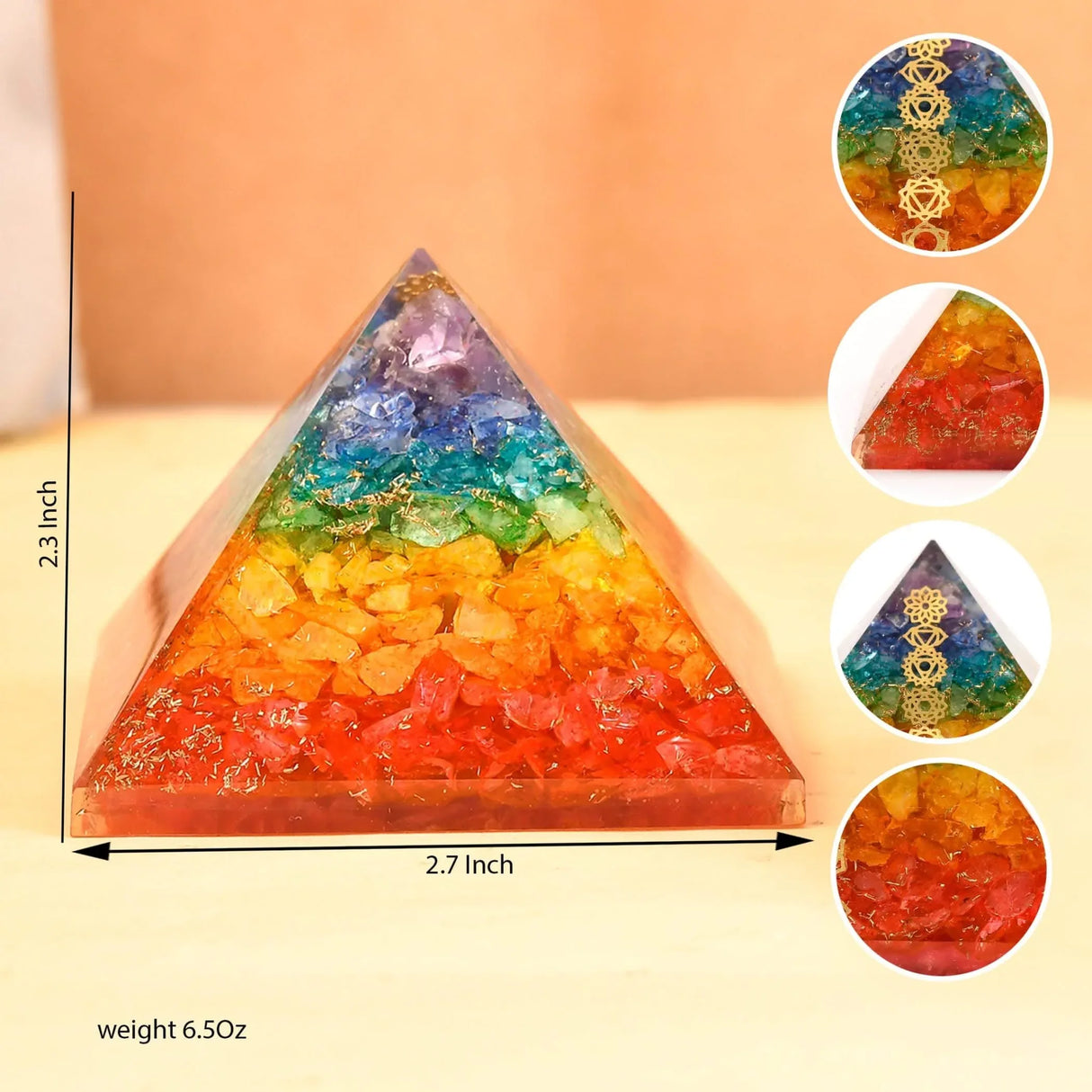 Orgonite Pyramid Seven Chakra Gemstone Orgone Chakra Healing Amethyst Rose Quartz Stone Energy Generator Pyramids for Goodluck Spiritual Healing Meditation Yoga - Office Living Room Decor - LoveNspire