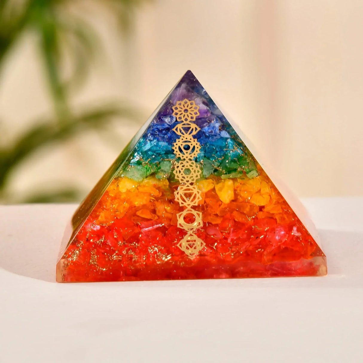 Orgonite Pyramid Seven Chakra Gemstone Orgone Chakra Healing Amethyst Rose Quartz Stone Energy Generator Pyramids for Goodluck Spiritual Healing Meditation Yoga - Office Living Room Decor - LoveNspire
