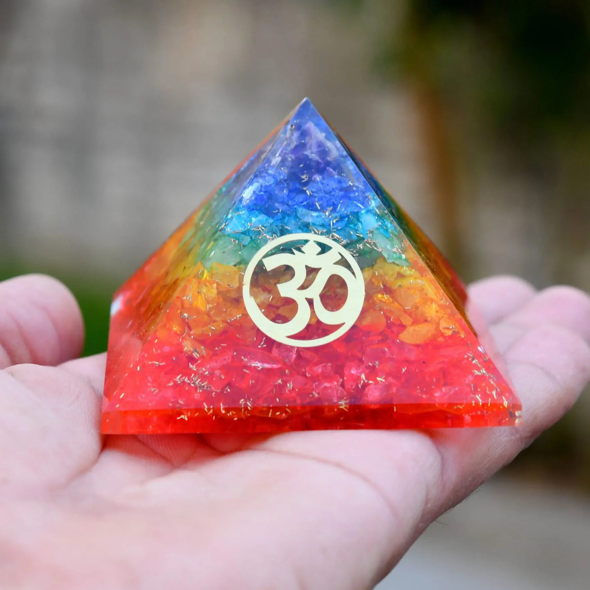 Orgonite Pyramid Seven Chakra Gemstone Orgone Chakra Healing Amethyst Rose Quartz Stone Energy Generator Pyramids for Goodluck Spiritual Healing Meditation Yoga - Office Living Room Decor - LoveNspire