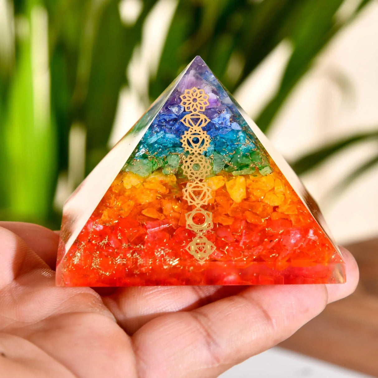 Orgonite Pyramid Seven Chakra Gemstone Orgone Chakra Healing Amethyst Rose Quartz Stone Energy Generator Pyramids for Goodluck Spiritual Healing Meditation Yoga - Office Living Room Decor - LoveNspire