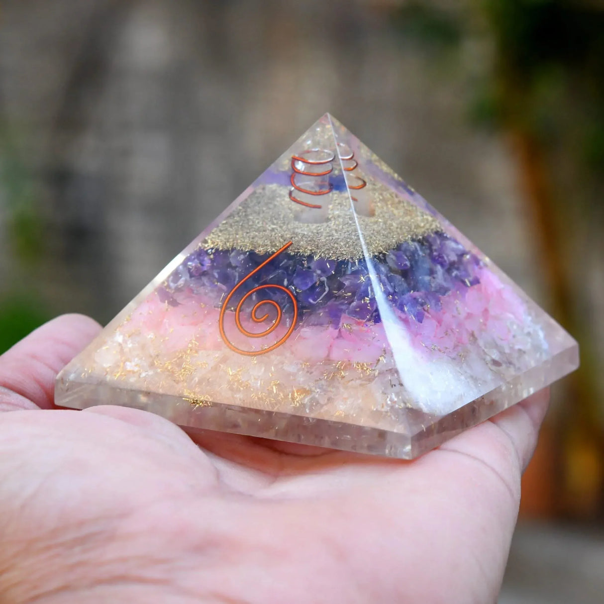 Orgonite Pyramid Seven Chakra Gemstone Orgone Chakra Healing Amethyst Rose Quartz Stone Energy Generator Pyramids for Goodluck Spiritual Healing Meditation Yoga - Office Living Room Decor - LoveNspire