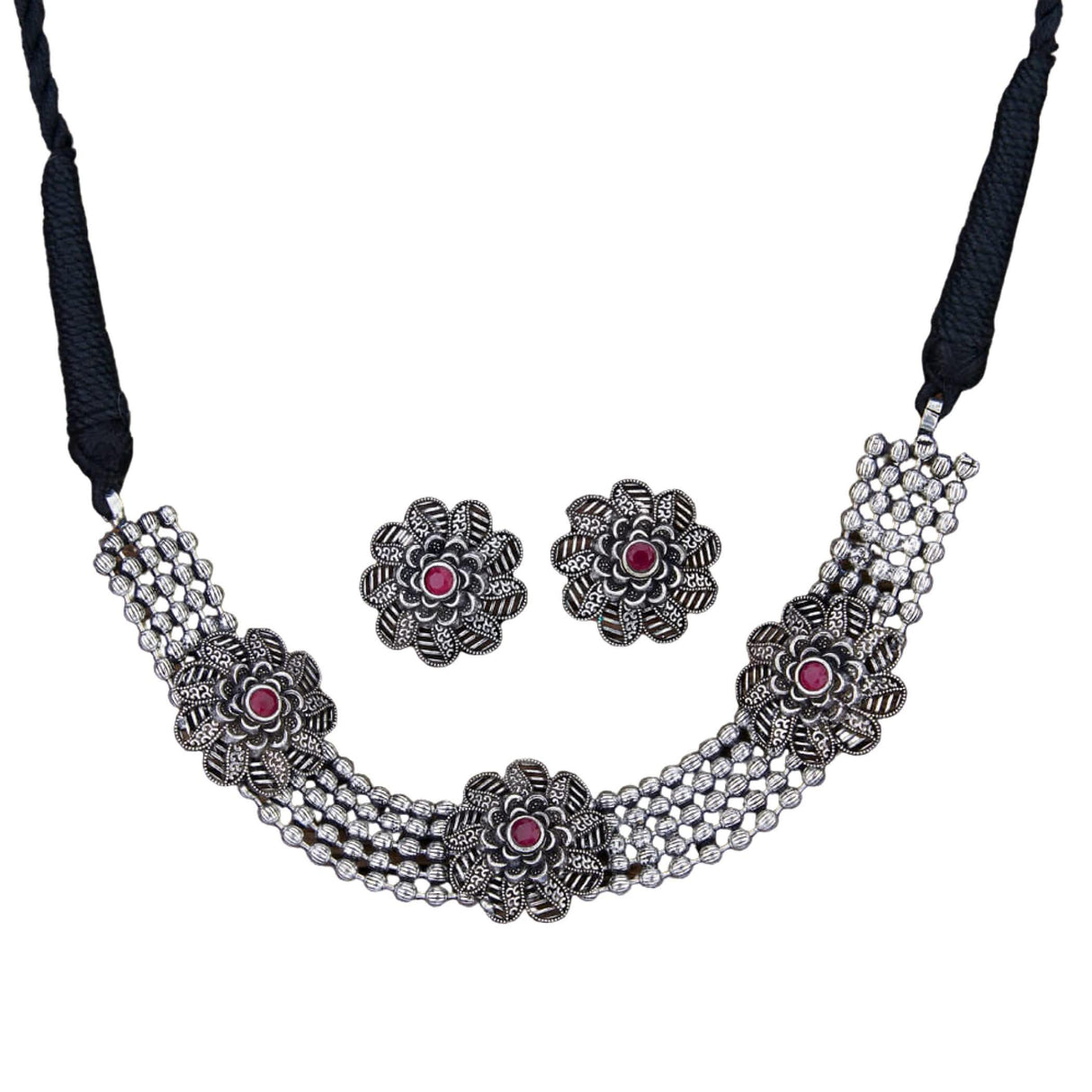 Indian Oxidized Jewelry Boho Tribal Jewelry Indian Long Necklace Bohemian Jewelry Afghani Tribal Tassel Long Ghungroo Necklace Earrings Set Choker Necklace Fashion Jewelry - LoveNspire