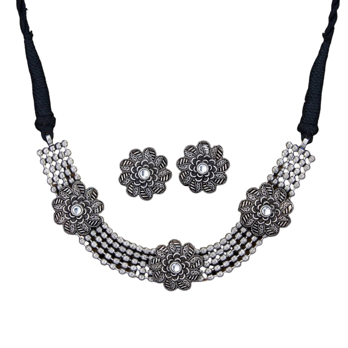 Indian Oxidized Jewelry Boho Tribal Jewelry Indian Long Necklace Bohemian Jewelry Afghani Tribal Tassel Long Ghungroo Necklace Earrings Set Choker Necklace Fashion Jewelry - LoveNspire