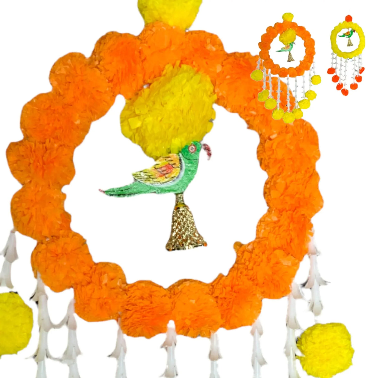Pack of 1 Parrot Marigold Hanging Jhoomer Marigold Wall Hanging Artificial Flowers Wedding Garland Pooja Backdrop Indian Mehndi Decor Diwali Decor Latkan - LoveNspire
