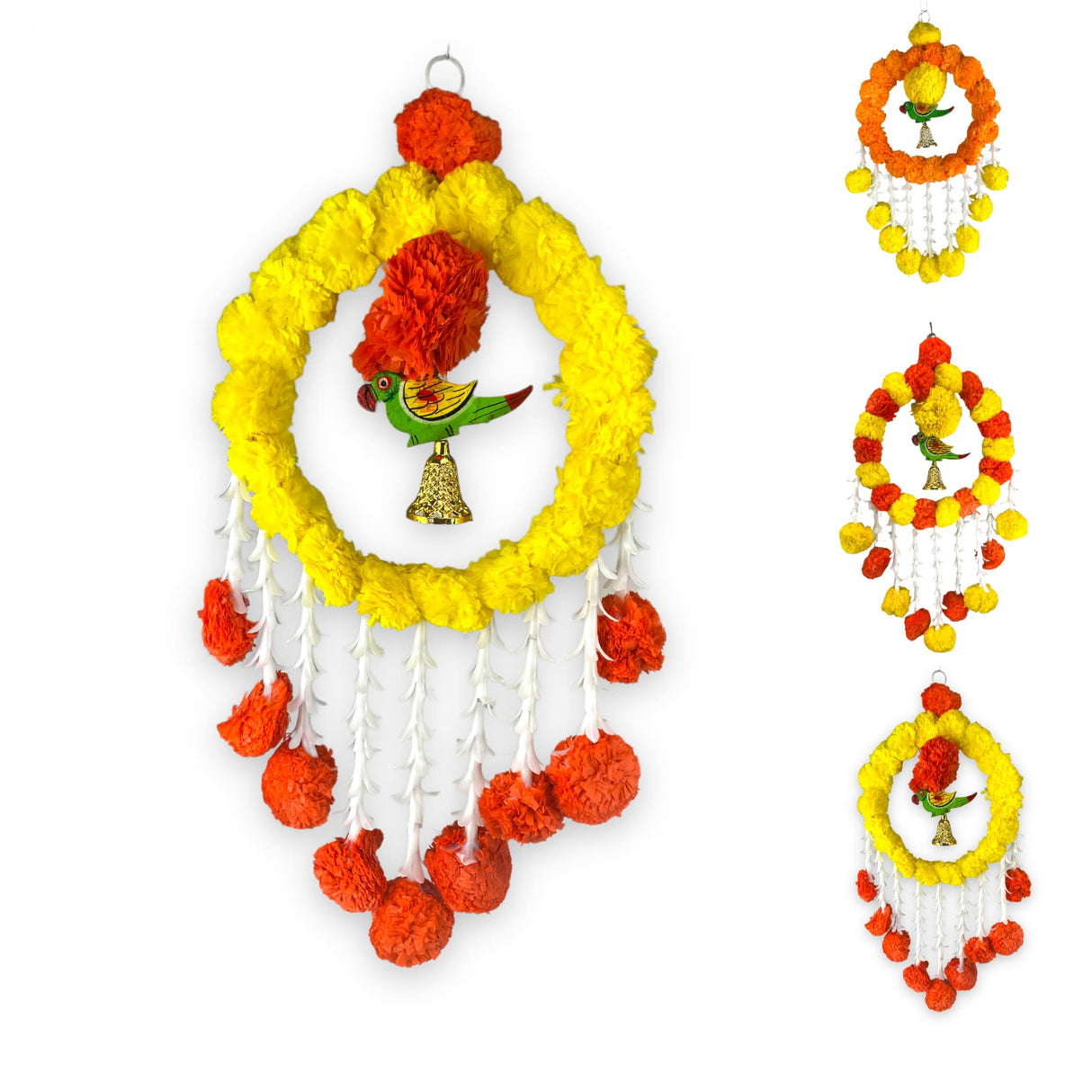 Pack of 1 Parrot Marigold Hanging Jhoomer Marigold Wall Hanging Artificial Flowers Wedding Garland Pooja Backdrop Indian Mehndi Decor Diwali Decor Latkan - LoveNspire