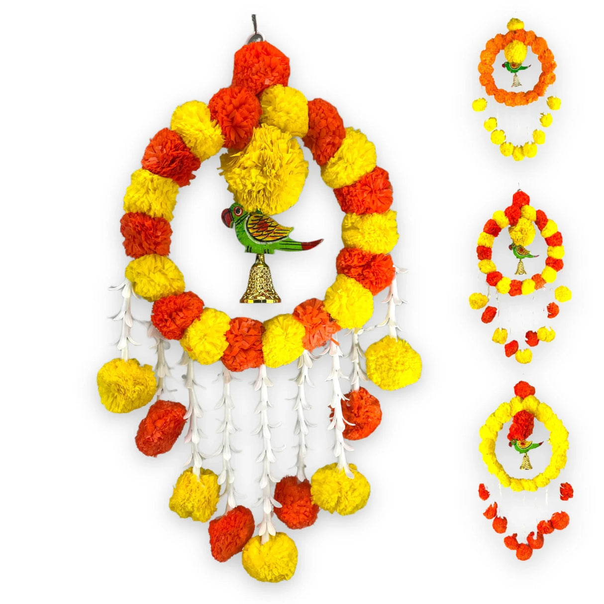 Pack of 1 Parrot Marigold Hanging Jhoomer Marigold Wall Hanging Artificial Flowers Wedding Garland Pooja Backdrop Indian Mehndi Decor Diwali Decor Latkan - LoveNspire