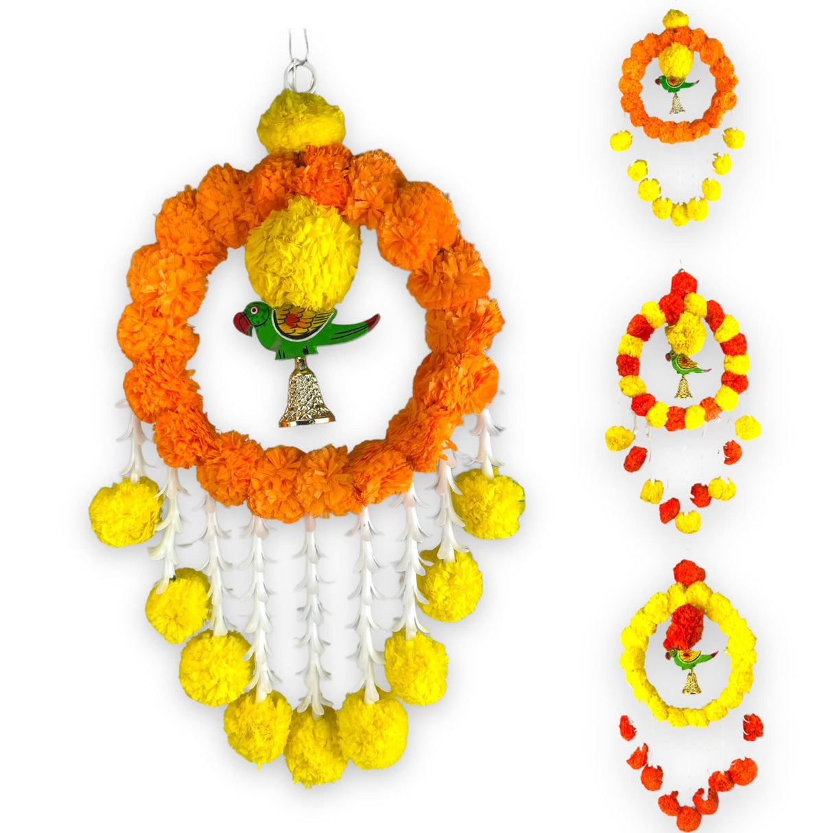 Pack of 1 Parrot Marigold Hanging Jhoomer Marigold Wall Hanging Artificial Flowers Wedding Garland Pooja Backdrop Indian Mehndi Decor Diwali Decor Latkan - LoveNspire