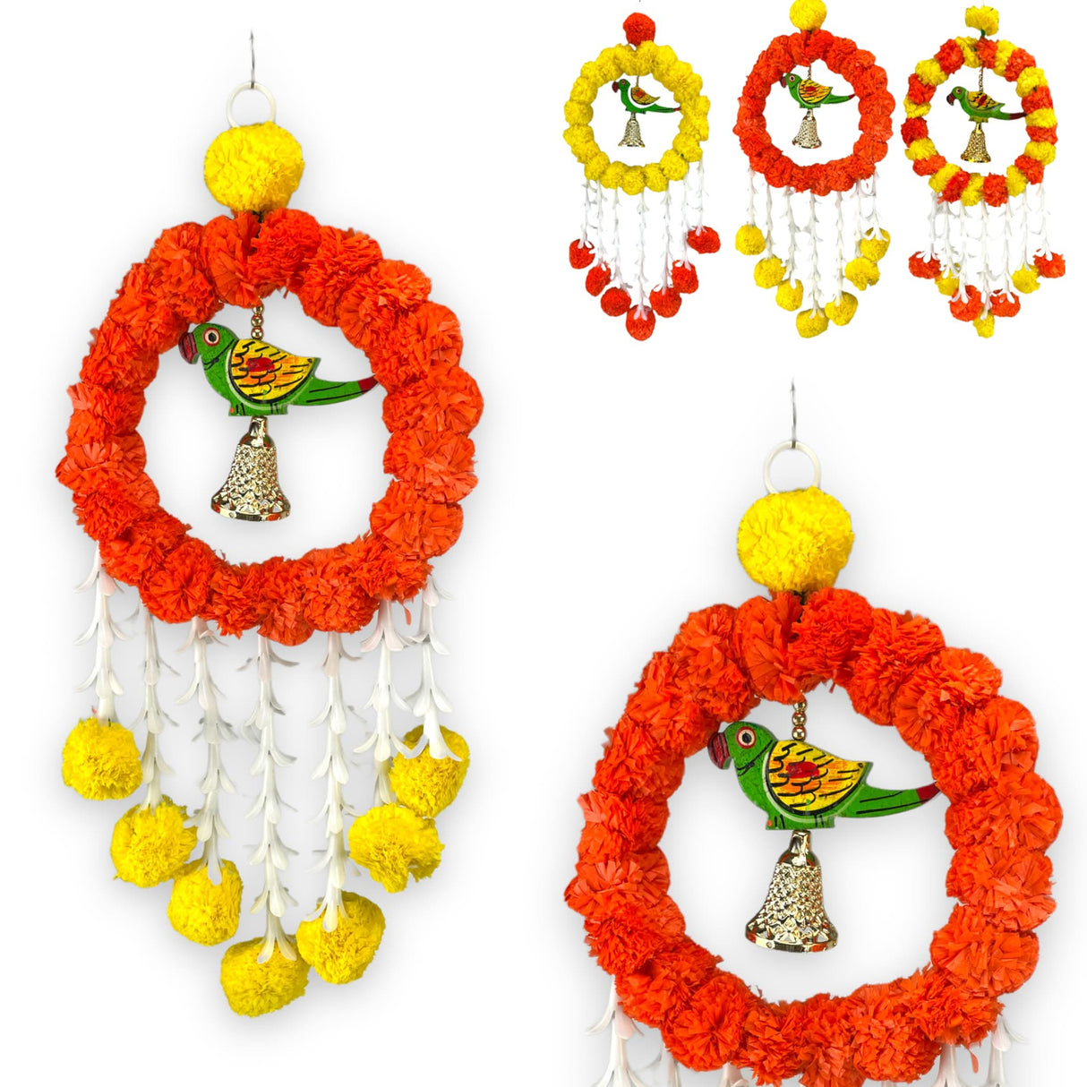 Pack of 1 Parrot Marigold Hanging Jhoomer Marigold Wall Hanging Artificial Flowers Wedding Garland Pooja Backdrop Indian Mehndi Decor Diwali Decor Latkan - LoveNspire